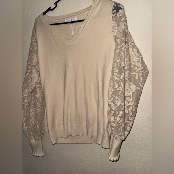 SIANI CRÈME SWEATER LACE, BEADED BALLOON SLEEVES - Size MED- NWT - Picture 5 of 15